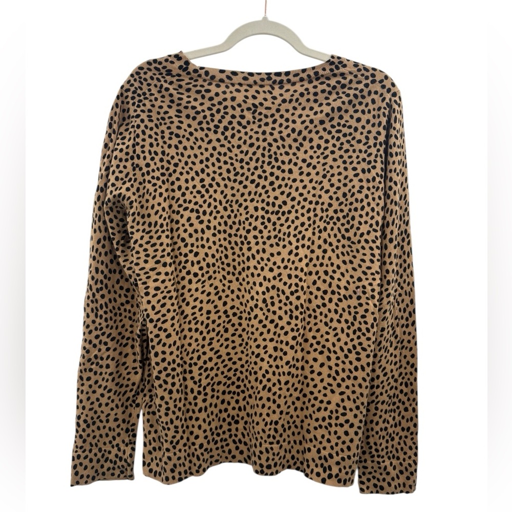 J.Crew Teddie Leopard Cheetah Print Cotton Long Sleeve Tee Top Large Tan Black - Picture 5 of 13